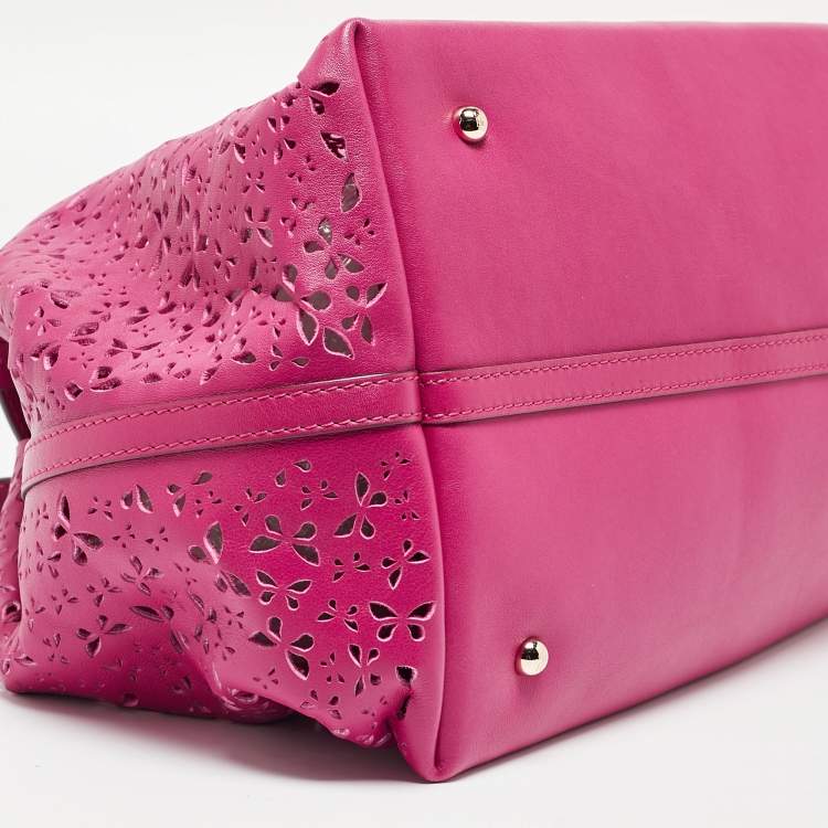 Pre Owned Carolina Herrera Fuchsia Butterfly Cut Leather Tote