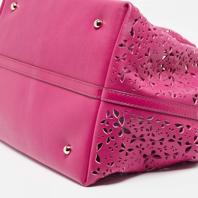 Pre Owned Carolina Herrera Fuchsia Butterfly Cut Leather Tote