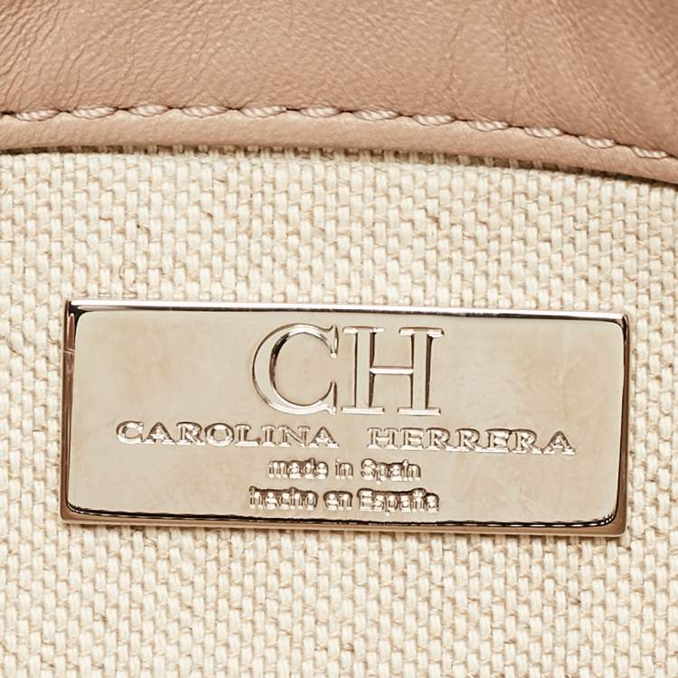 Pre Owned CH Carolina Herrera Beige Embossed Leather Chain Flap Shoulder Bag