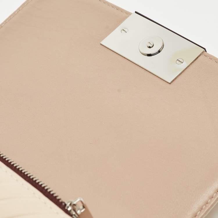 Pre Owned CH Carolina Herrera Beige Embossed Leather Chain Flap Shoulder Bag