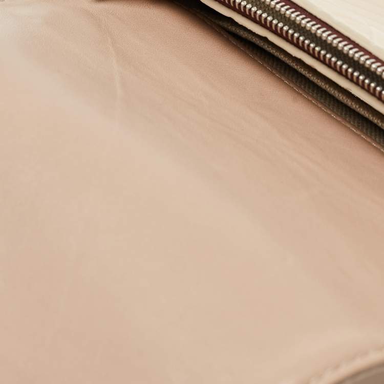 Pre Owned CH Carolina Herrera Beige Embossed Leather Chain Flap Shoulder Bag
