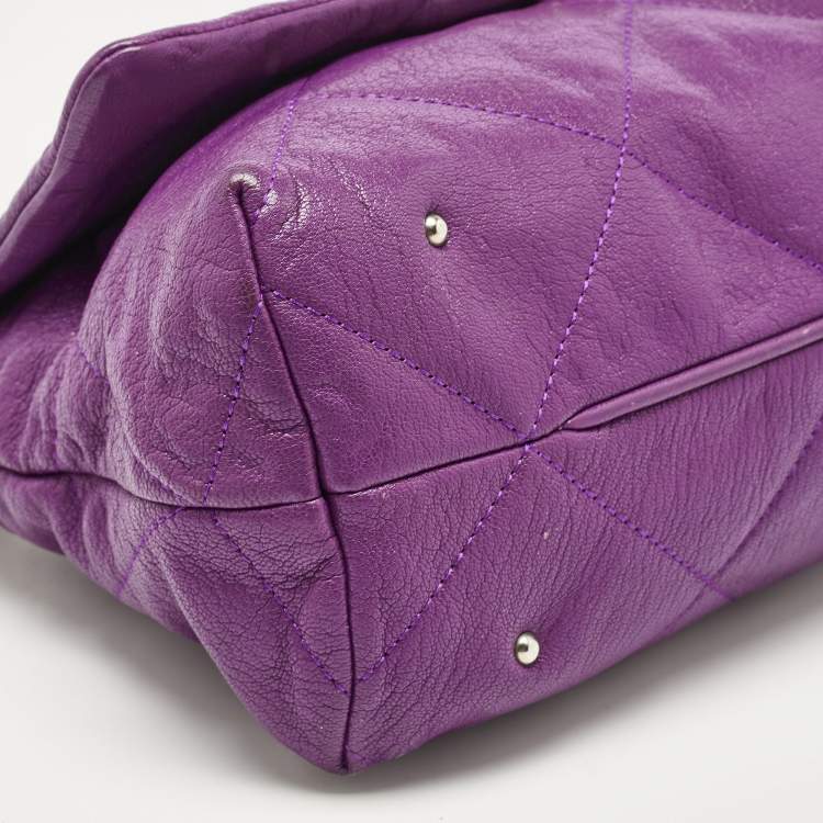 Pre Owned CH Carolina Herrera Purple Embossed Leather Metal Flap Shoulder Bag