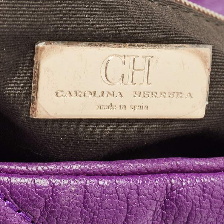 Pre Owned CH Carolina Herrera Purple Embossed Leather Metal Flap Shoulder Bag