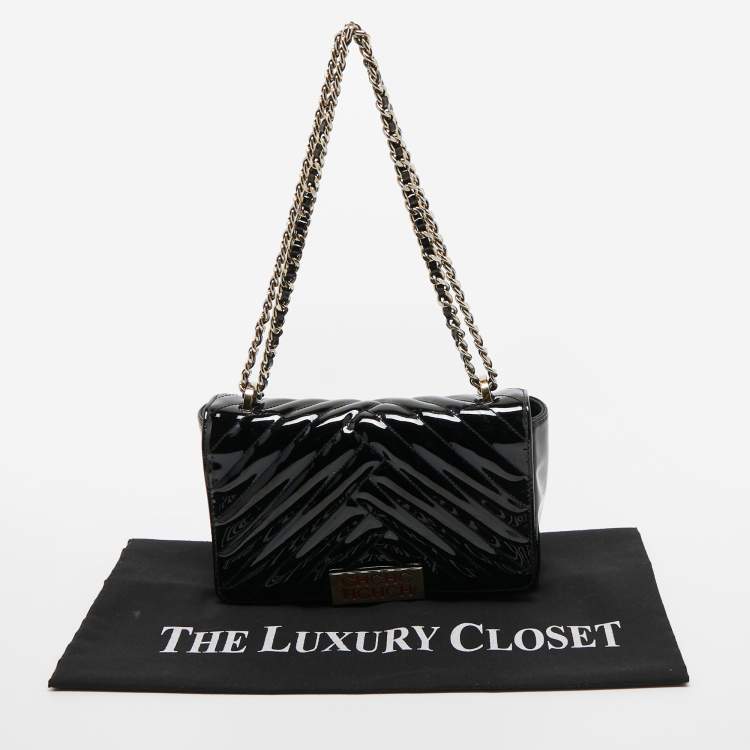 Pre Owned CH Carolina Herrera Black Quilted Patent Leather Flap Shoulder Bag
