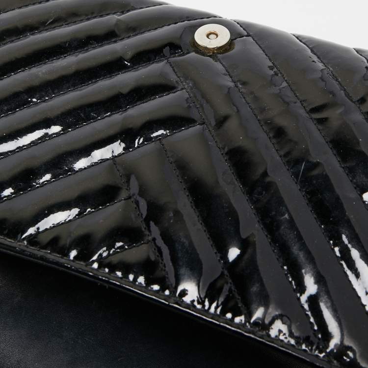 Pre Owned CH Carolina Herrera Black Quilted Patent Leather Flap Shoulder Bag