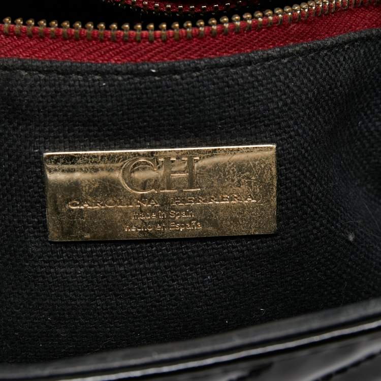 Pre Owned CH Carolina Herrera Black Quilted Patent Leather Flap Shoulder Bag
