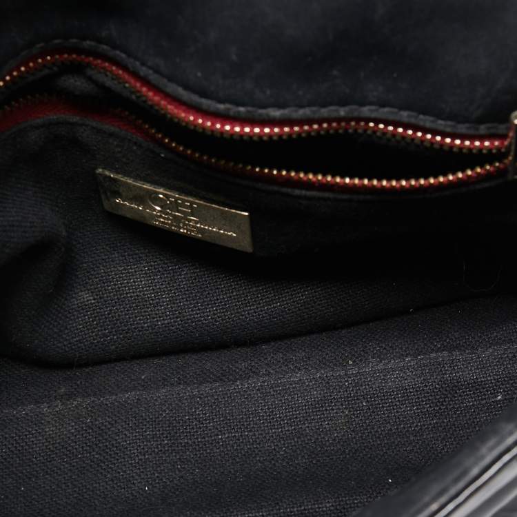 Pre Owned CH Carolina Herrera Black Quilted Patent Leather Flap Shoulder Bag