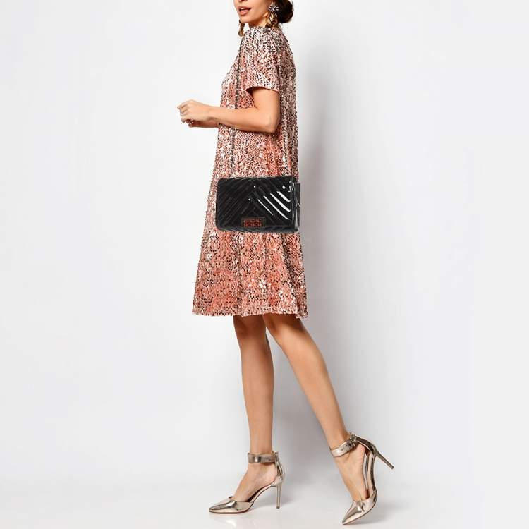 Pre Owned CH Carolina Herrera Black Quilted Patent Leather Flap Shoulder Bag