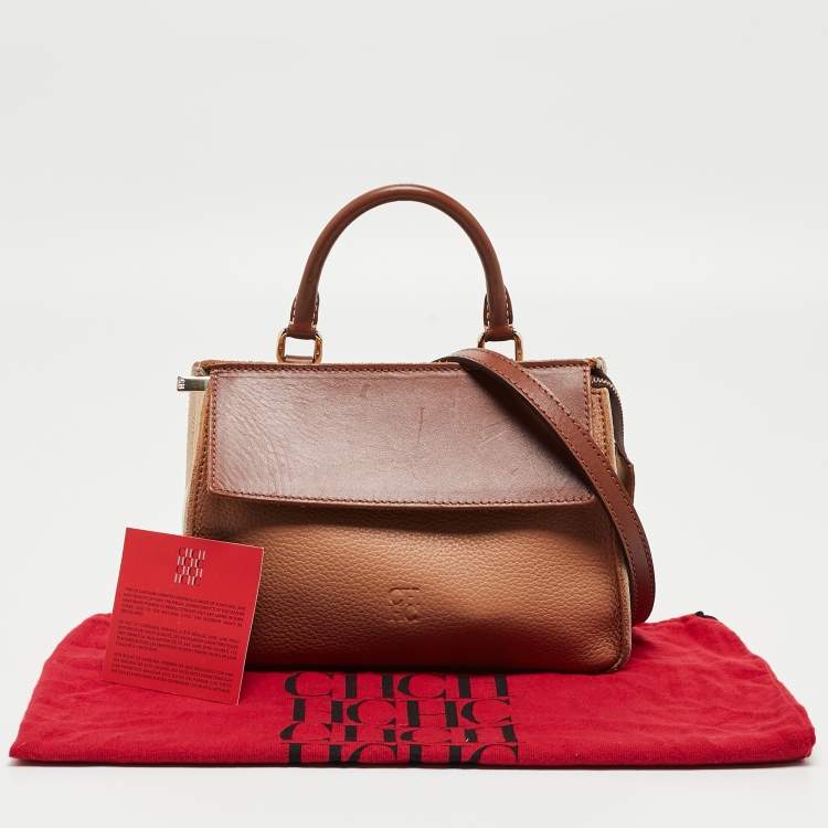 Pre Owned CH Carolina Herrera Tricolor Leather Top Handle Bag
