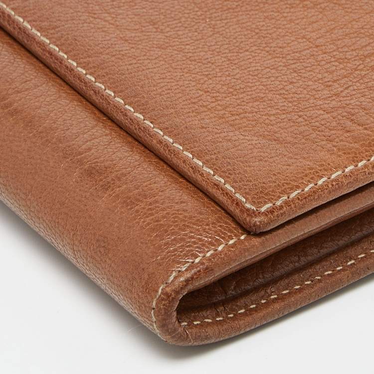 Pre Owned CH Carolina Herrera Brown Leather Monogram Continental Wallet