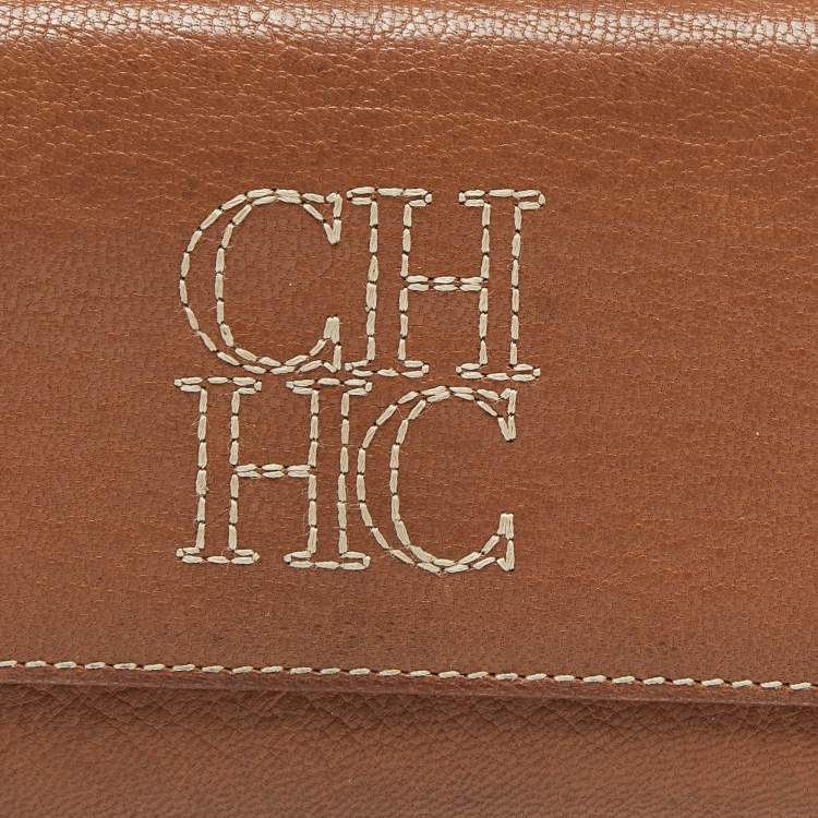 Pre Owned CH Carolina Herrera Brown Leather Monogram Continental Wallet