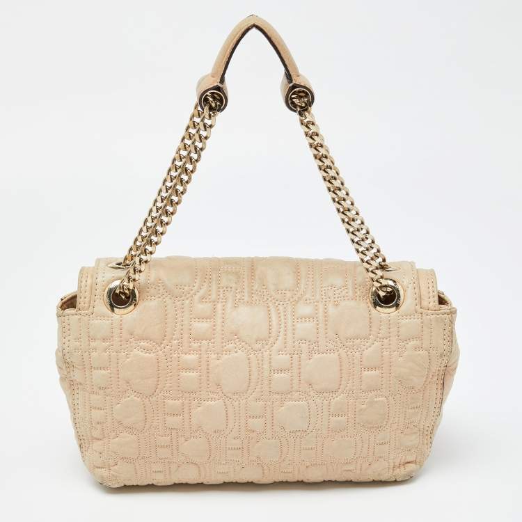 Pre Owned CH Carolina Herrera Beige Leather Flap Chain Shoulder Bag