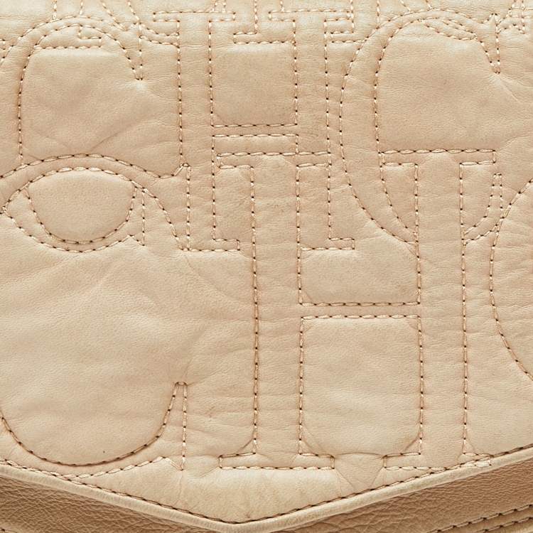 Pre Owned CH Carolina Herrera Beige Leather Flap Chain Shoulder Bag