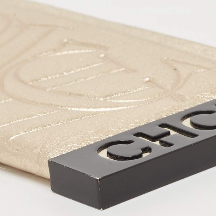 Pre Owned CH Carolina Herrera Metallic Gold Monogram Leather Card Holder