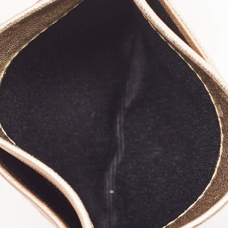 Pre Owned CH Carolina Herrera Metallic Gold Monogram Leather Card Holder