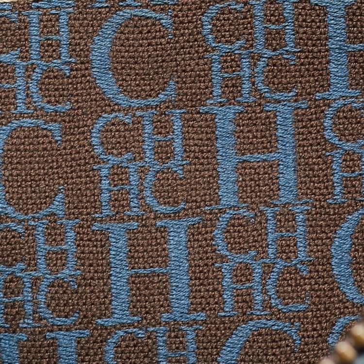 Pre Owned CH Carolina Herrera Dark Blue Monogram Embossed Leather Andy Boston Bag