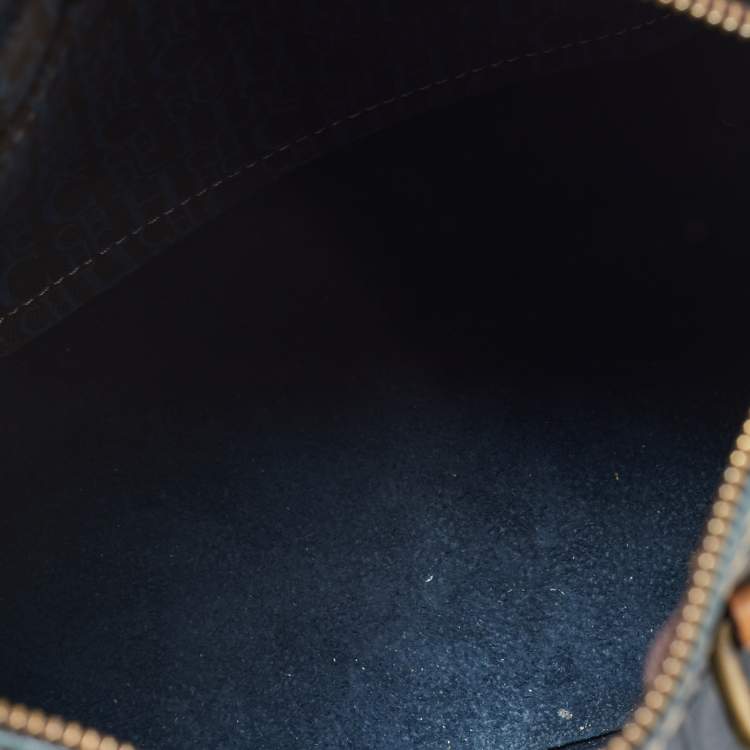 Pre Owned CH Carolina Herrera Dark Blue Monogram Embossed Leather Andy Boston Bag