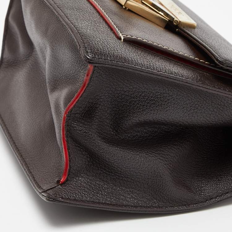 Pre Owned CH Carolina Herrera Brown Monogram Coated Canvas and Leather Top Handle Bag