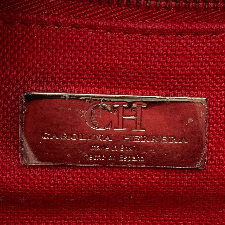 Pre Owned CH Carolina Herrera Brown Monogram Coated Canvas and Leather Top Handle Bag