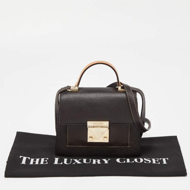 Pre Owned CH Carolina Herrera Brown Monogram Coated Canvas and Leather Top Handle Bag