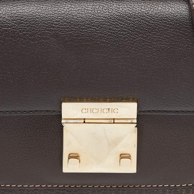Pre Owned CH Carolina Herrera Brown Monogram Coated Canvas and Leather Top Handle Bag