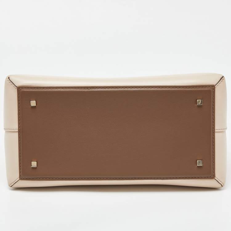 Pre Owned CH Carolina Herrera Two Tone Beige Leather Top Handle Bag