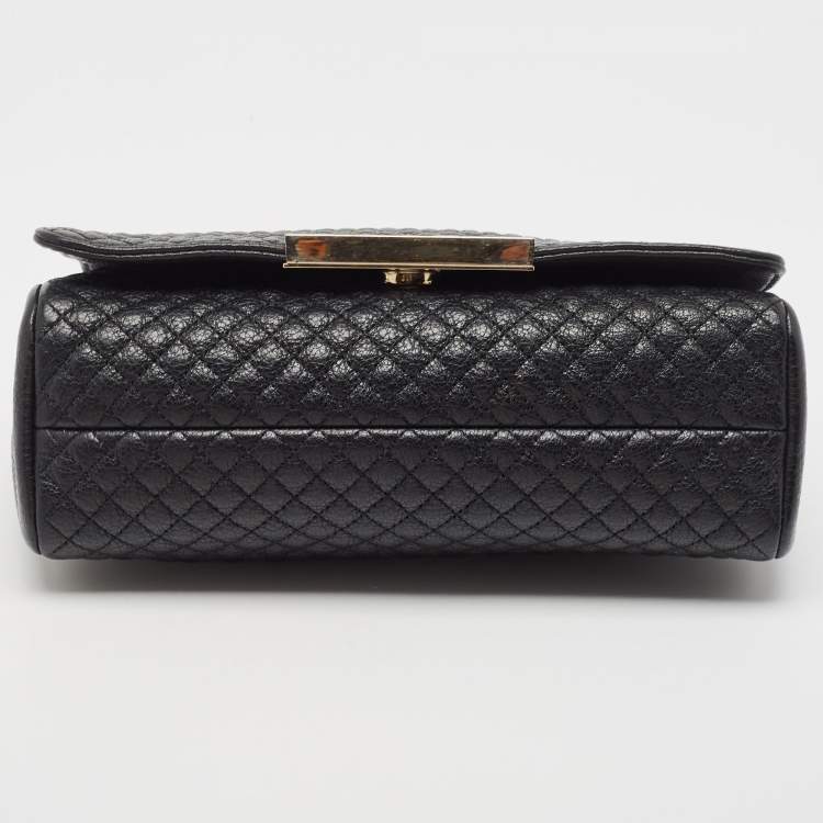 Pre Owned CH Carolina Herrera Black Quilted Leather Flap Chain Shoulder Bag
