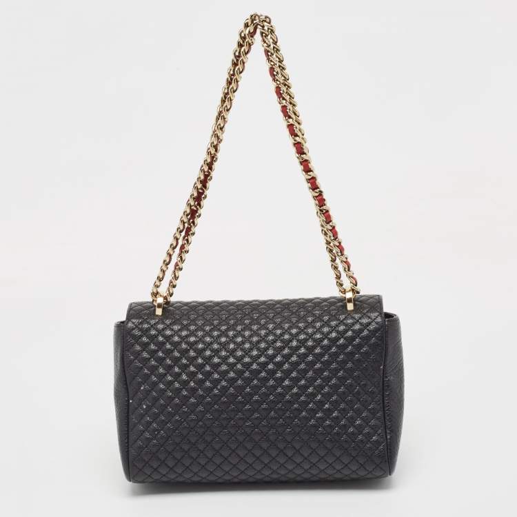 Pre Owned CH Carolina Herrera Black Quilted Leather Flap Chain Shoulder Bag
