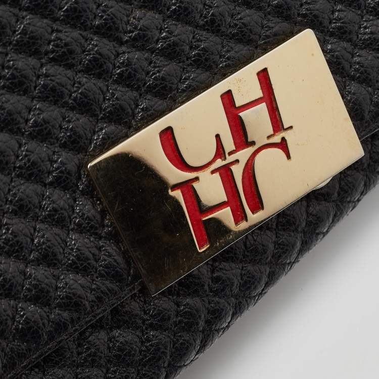 Pre Owned CH Carolina Herrera Black Quilted Leather Flap Chain Shoulder Bag