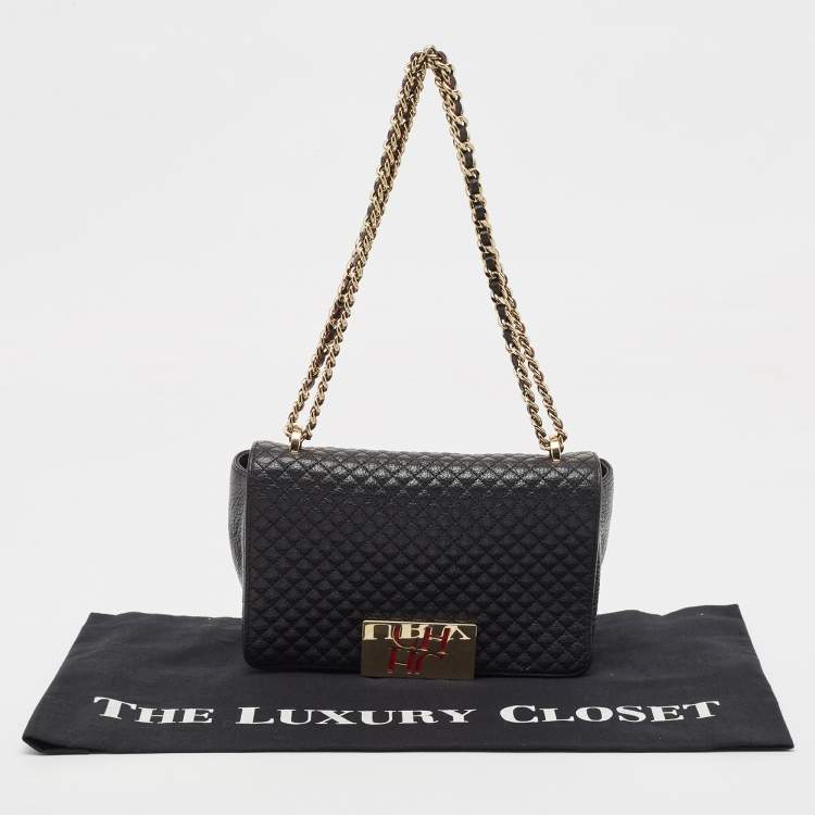 Pre Owned CH Carolina Herrera Black Quilted Leather Flap Chain Shoulder Bag