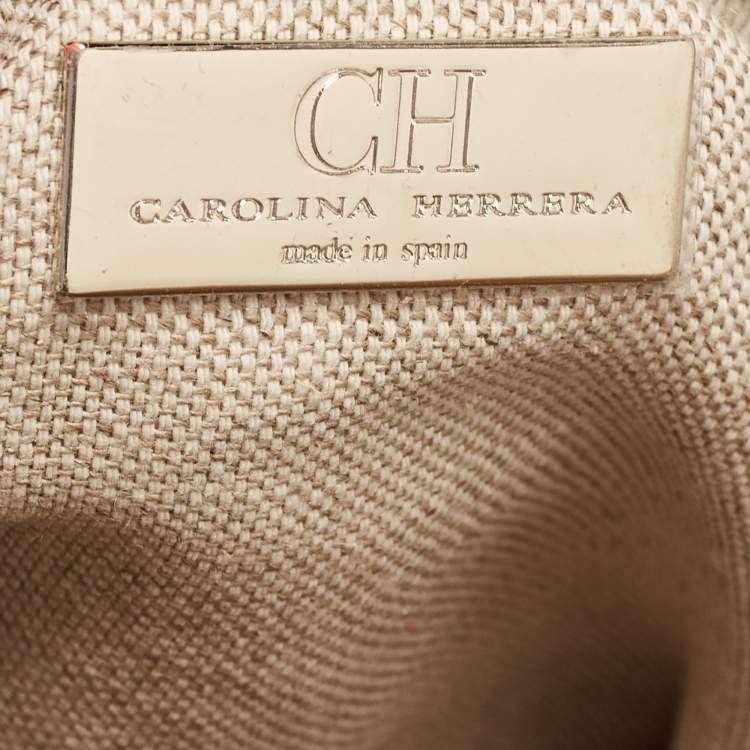 Pre Owned CH Carolina Herrera Red Leather Metal Bar Flap Top Handle Bag