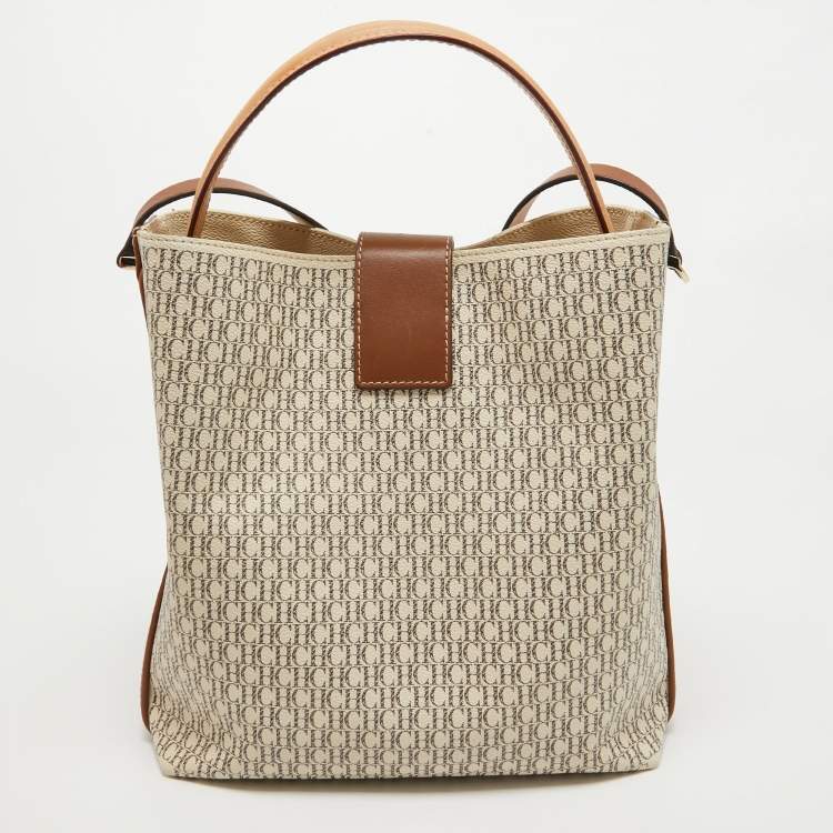 Pre Owned CH Carolina Herrera Tricolor Monogram Canvas and Leather Matryoshka Locked Bucket Bag