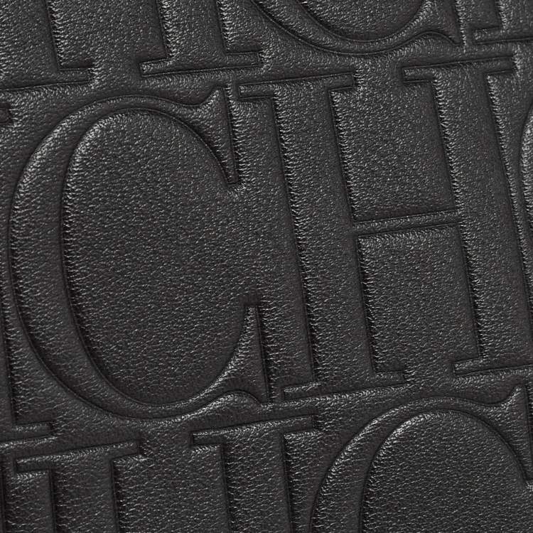 Pre Owned CH Carolina Herrera Black Monogram Leather Medium Matryoshka Tote