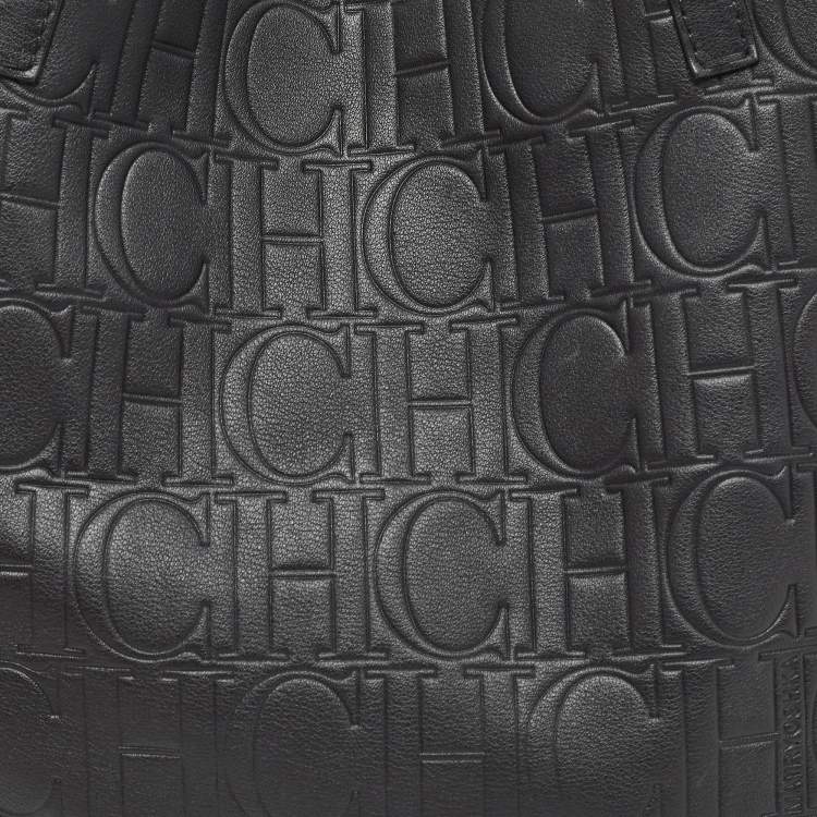 Pre Owned CH Carolina Herrera Black Monogram Leather Medium Matryoshka Tote