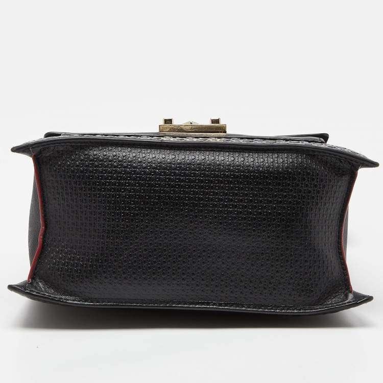 Pre Owned CH Carolina Herrera Black Embossed Logo Leather Flap Top Handle Bag