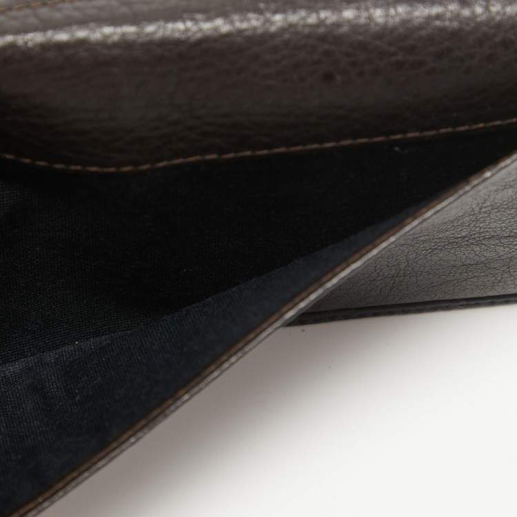 Pre Owned CH Carolina Herrera Navy Blue Monogram Leather Flap Trifold Continental Wallet