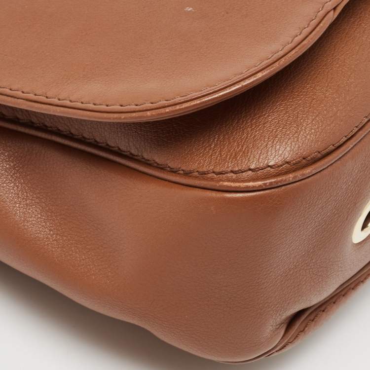 Pre Owned CH Carolina Herrera Brown Monogram Leather Flap Shoulder Bag