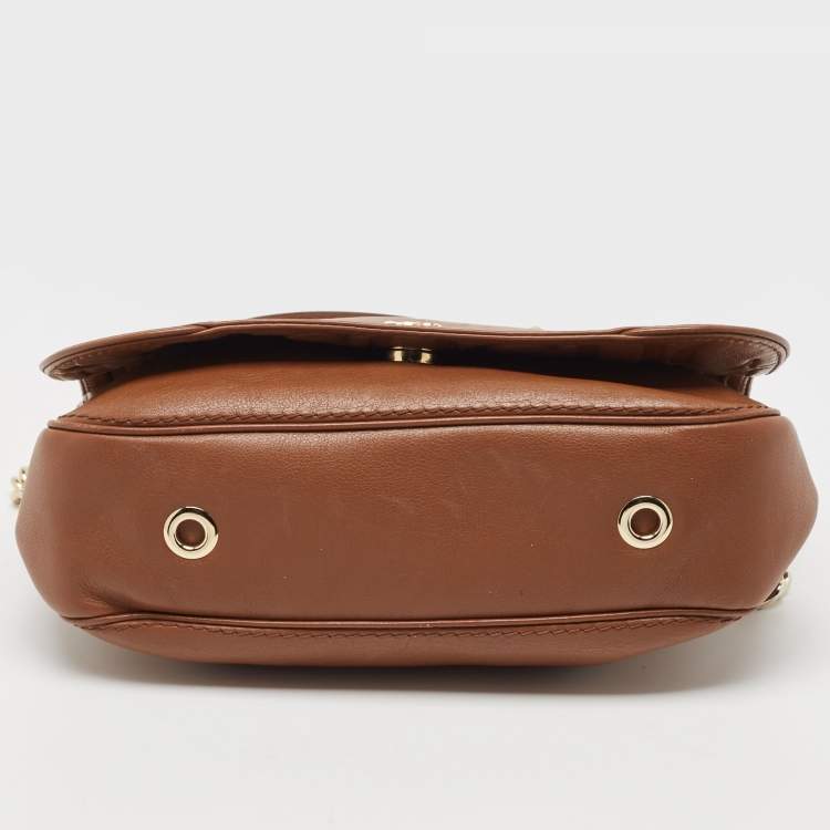 Pre Owned CH Carolina Herrera Brown Monogram Leather Flap Shoulder Bag