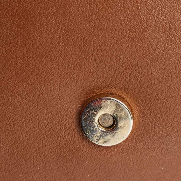 Pre Owned CH Carolina Herrera Brown Monogram Leather Flap Shoulder Bag