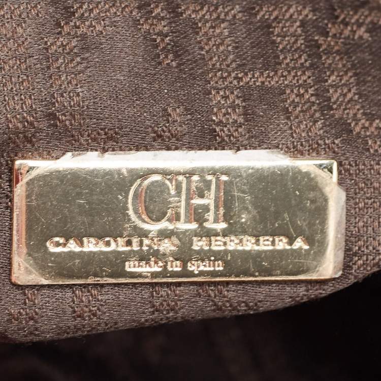 Pre Owned CH Carolina Herrera Brown Monogram Leather Flap Shoulder Bag