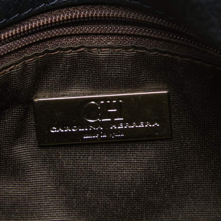 Pre Owned CH Carolina Herrera Midnight Blue Monogram Leather Audrey Shoulder Bag