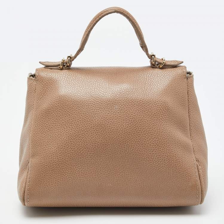Pre Owned CH Carolina Herrera Beige Leather Minuetto Flap Top Handle Bag
