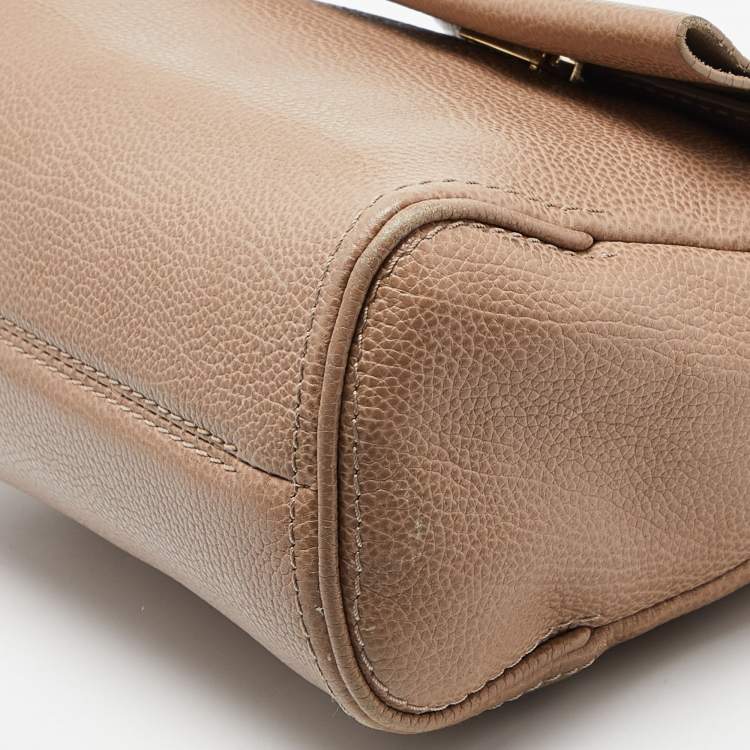 Pre Owned CH Carolina Herrera Beige Leather Minuetto Flap Top Handle Bag
