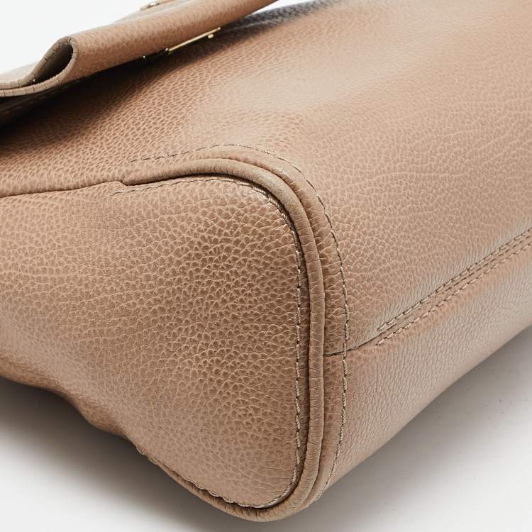 Pre Owned CH Carolina Herrera Beige Leather Minuetto Flap Top Handle Bag