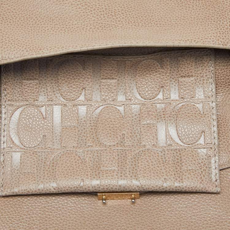 Pre Owned CH Carolina Herrera Beige Leather Minuetto Flap Top Handle Bag