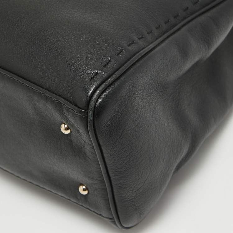 Pre Owned CH Carolina Herrera Black Leather Charm Tote