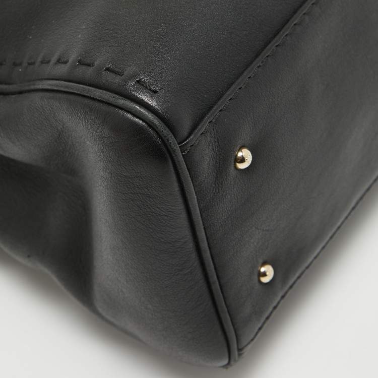 Pre Owned CH Carolina Herrera Black Leather Charm Tote