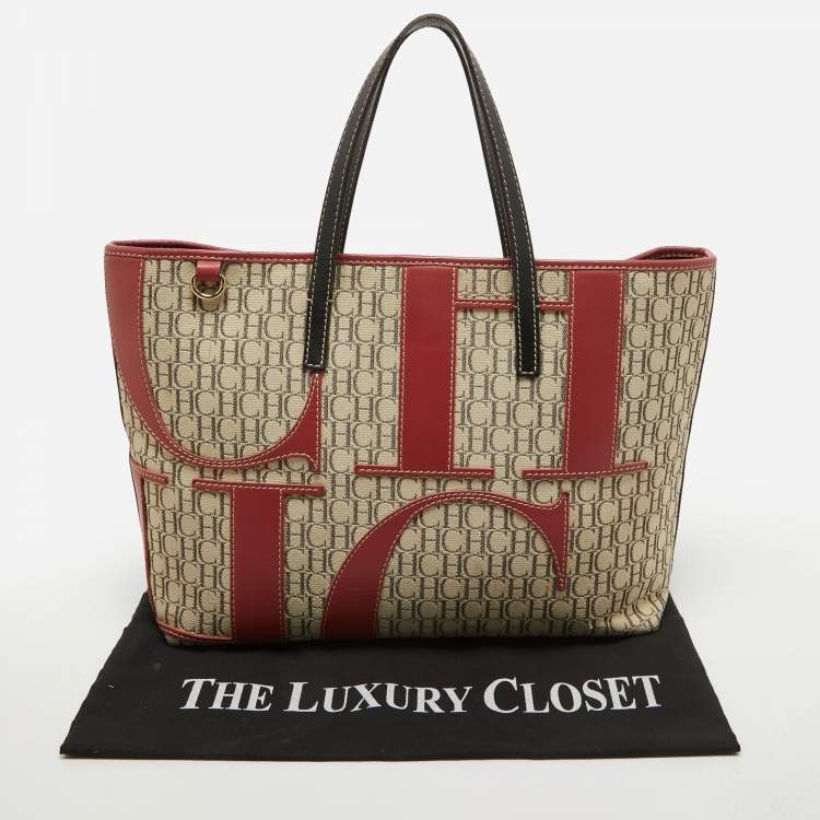 Pre Owned CH Carolina Herrera Tricolor Monogram Canvas and Leather Shopper Tote