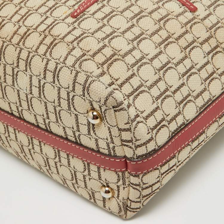 Pre Owned CH Carolina Herrera Tricolor Monogram Canvas and Leather Shopper Tote
