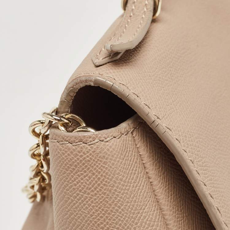 Pre Owned CH Carolina Herrera Beige Leather Minuetto Flap Top Handle Bag